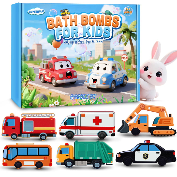 SUYFEIFAN front box packaging showing six colorful car shapes and playful graphics