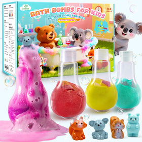 SUYFEIFAN front packaging showing four colorful bath bombs and toys, boosts excitement