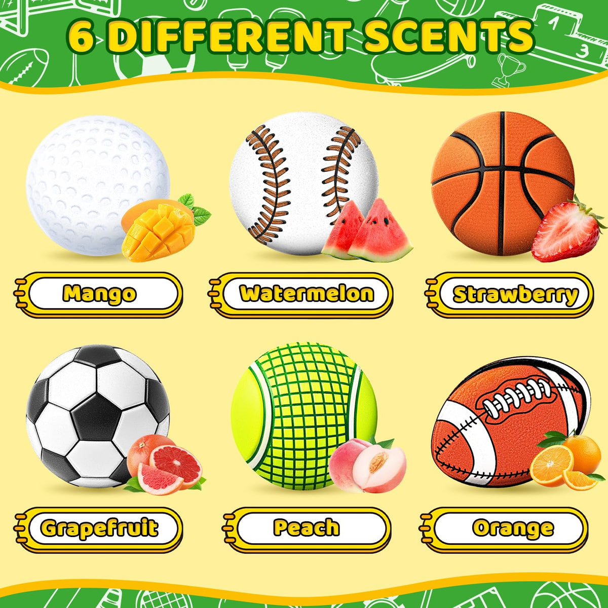 Suyfeifan fruit scent labels and colorful bombs arranged for sensory appeal
