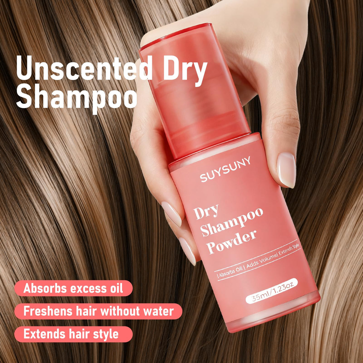 SUYSUNY applying powder to roots to instantly refresh hair