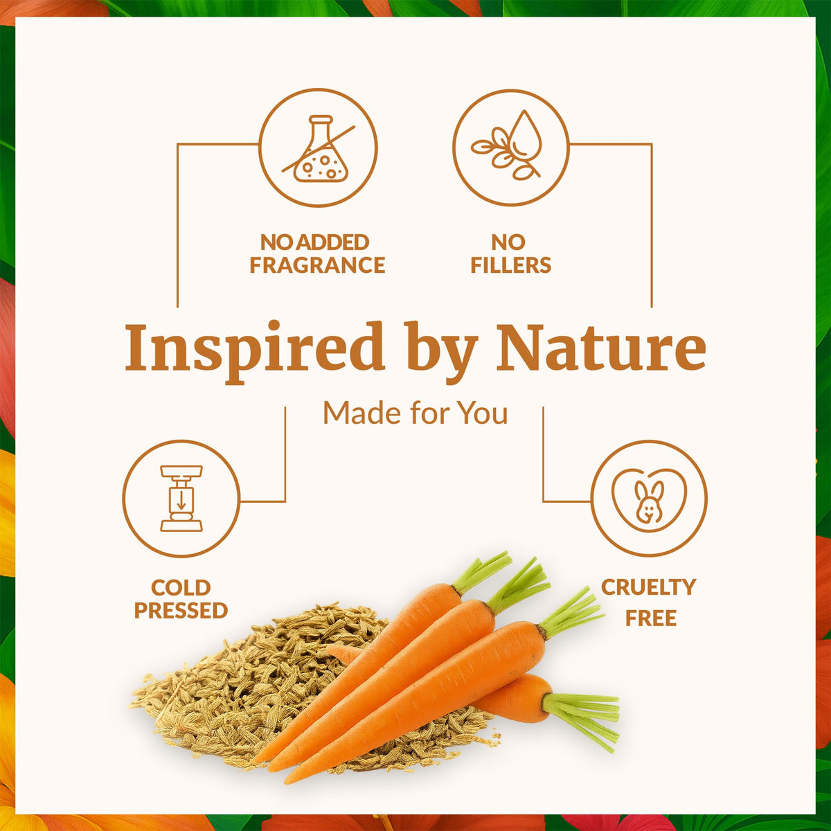 SVA ORGANICS carrot seeds close-up highlighting natural cold-pressed sourcing