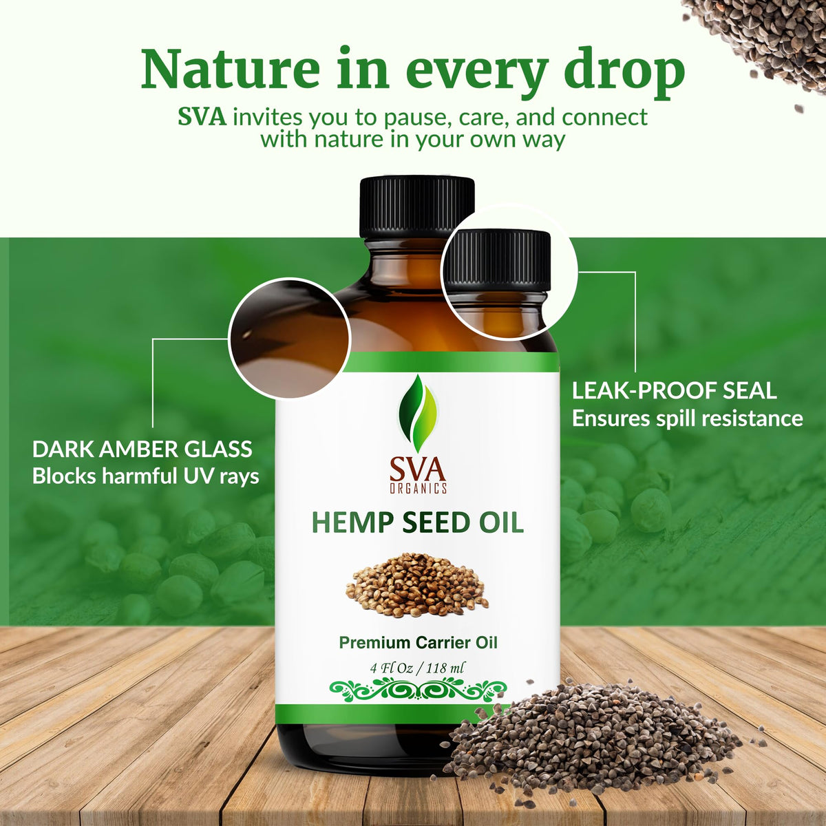 SVA ORGANICS label close-up revealing cold-pressed and preservative-free information benefit