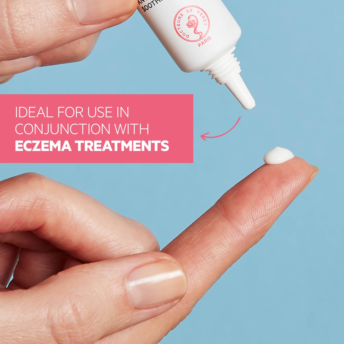 SVR cream on fingertip ready to apply and hydrate eyelids