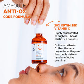 SVR close-up of label, conveys 20% optimized vitamin C and ingredient transparency