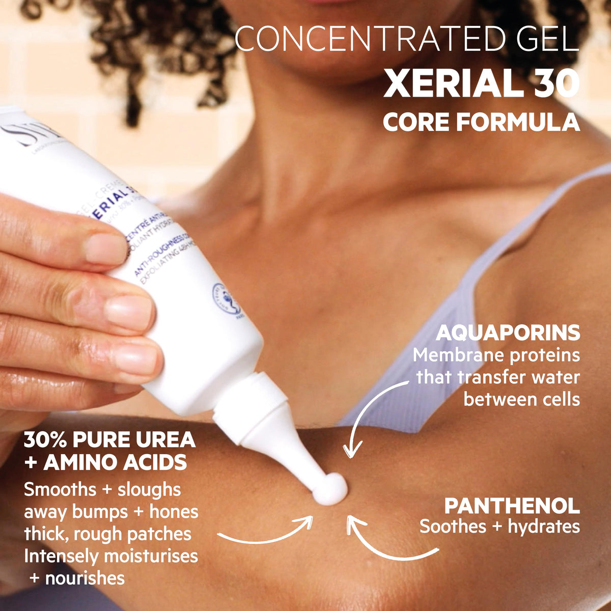 SVR Xerial 30 applied to elbow demonstrating targeted smoothing and moisturization benefits