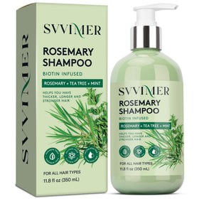 Svvimer front packaging showing rosemary shampoo and volumizing benefit