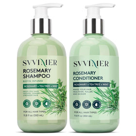 Svvimer front packaging of shampoo and conditioner showing complete set benefit