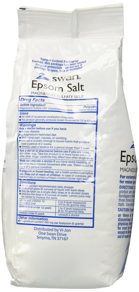 Close-up of Swan Epsom salt crystals illustrating fine texture and easy dissolving