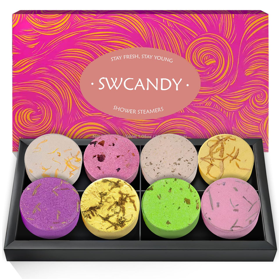 SWCANDY front packaging showing eight colorful steamers and gift-ready box