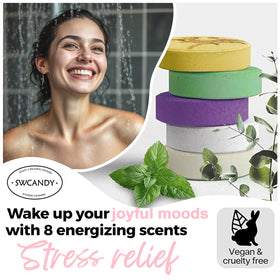 SWCANDY tablet in shower releasing steam and creating calming scent