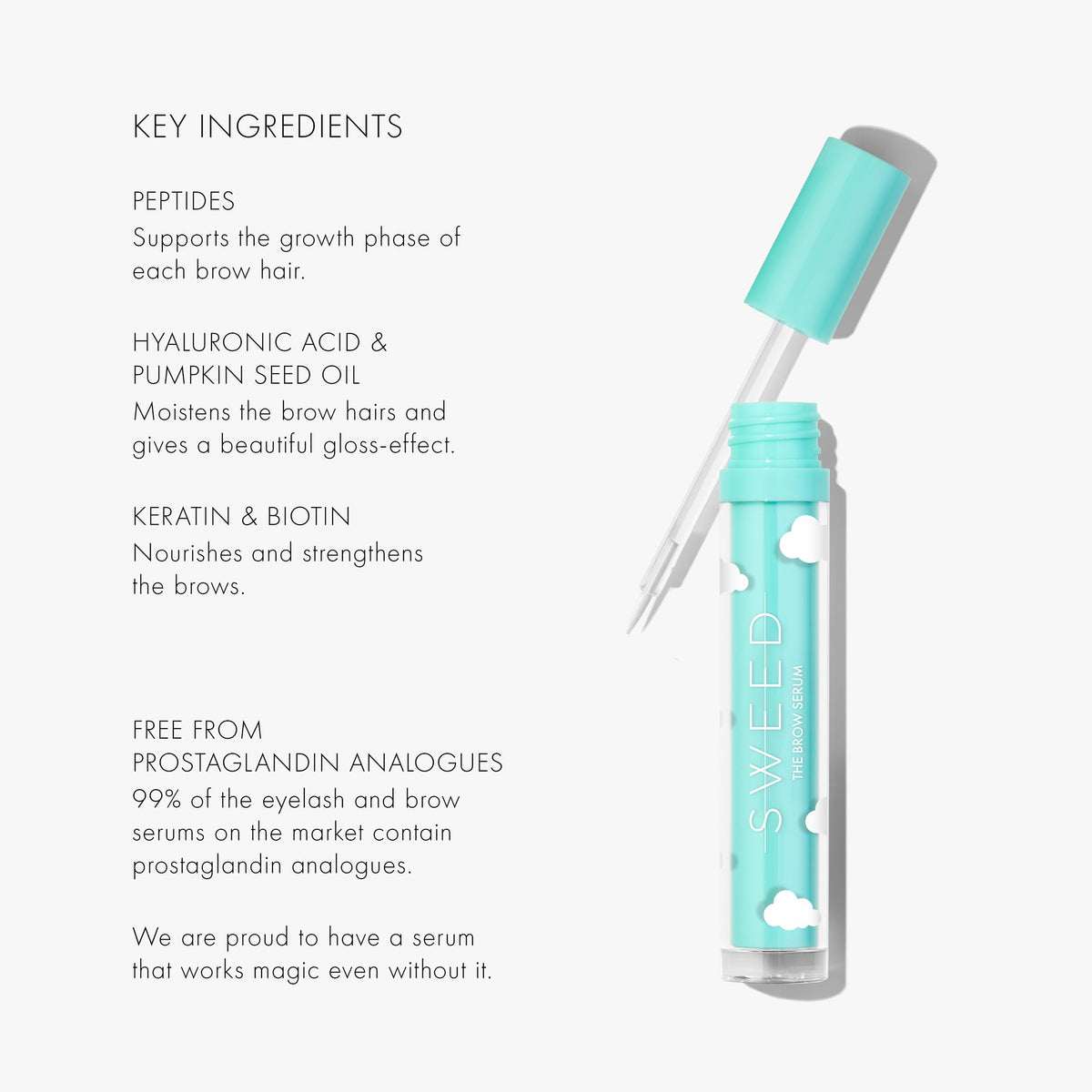 SWEED brow serum next to a coin for scale showing the compact 3 ml travel-friendly size