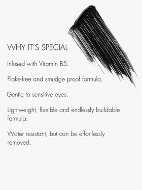 Sweed mascara swatch texture on skin showing smooth, non-clumping glossy finish
