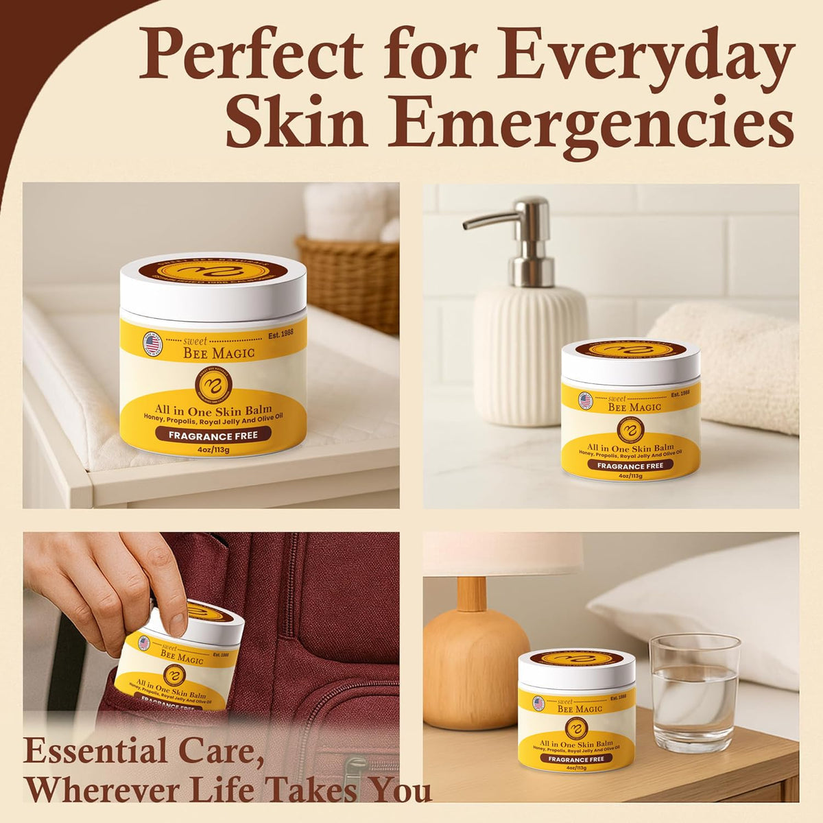 Sweet Bee Naturals spot-treating dry cheek area for visible softening benefit