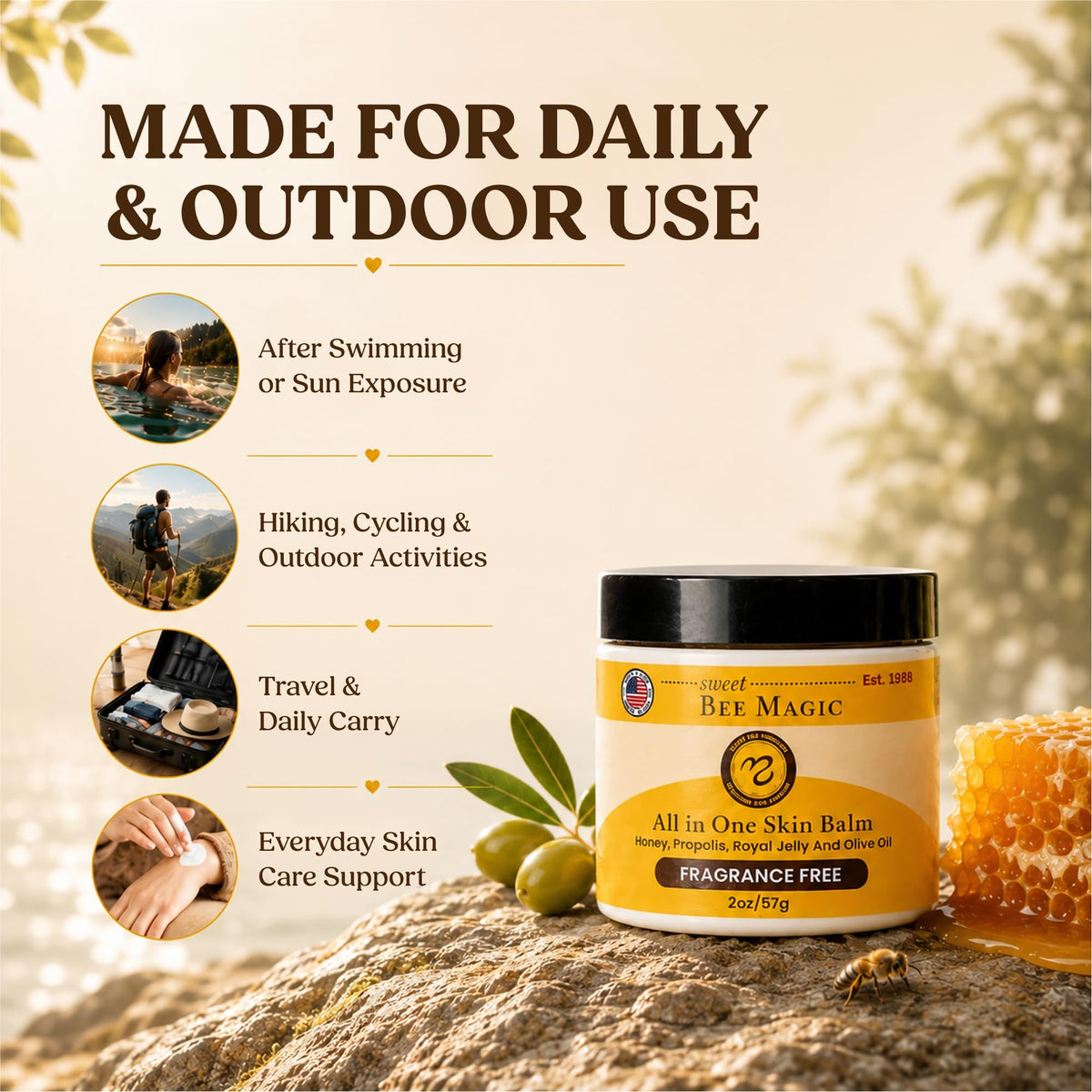 Sweet Bee Naturals hand application demonstrating quick absorption and softening benefit
