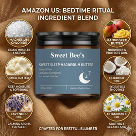 Sweet Bee's ingredients flatlay with shea mango and botanicals for nourishing blend