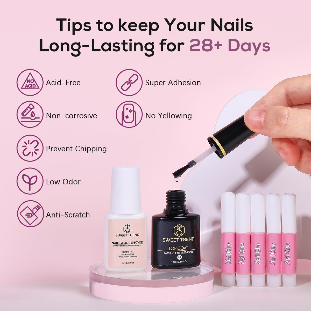 SWEET TREND top coat and finished nails showing polished, durable shine