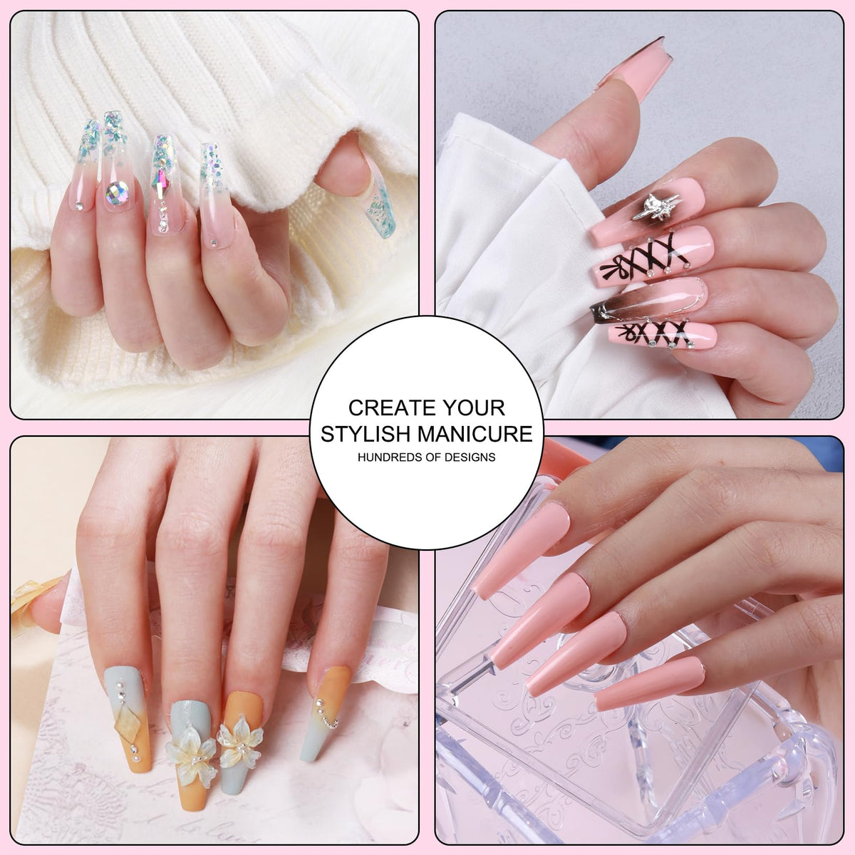 SWEET TREND finished acrylic nail design demonstrating kit styling options