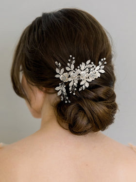 SWEETV comb placed in bridal updo demonstrating secure hold and flattering accent