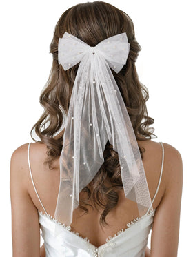 SWEETV front view of bow veil showing elegant wedding-ready finish
