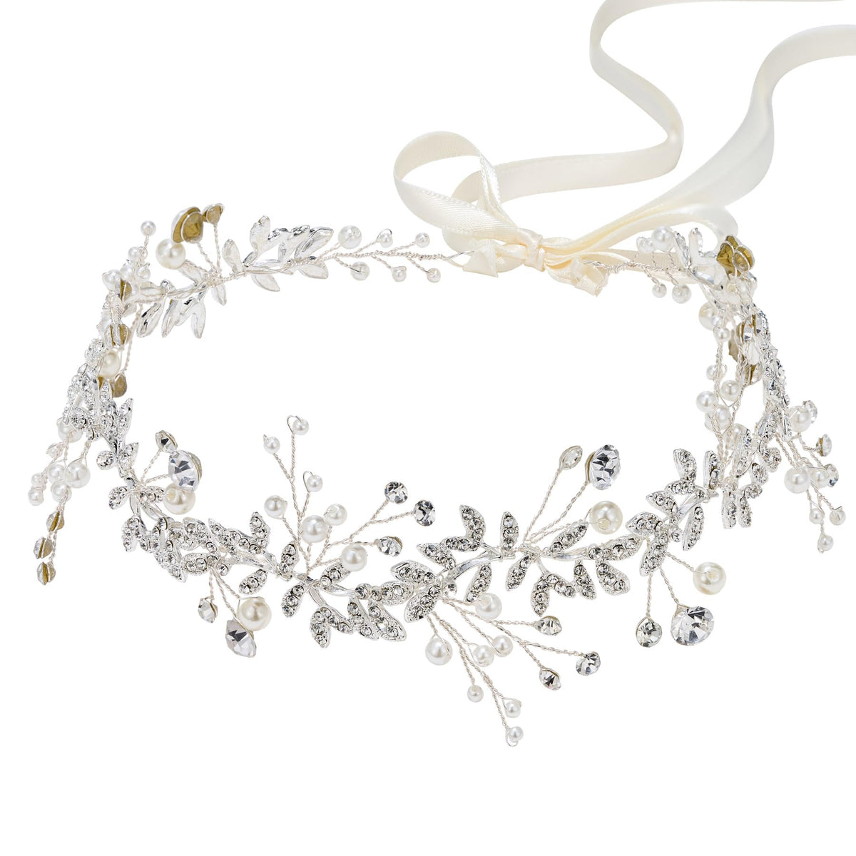 SWEETV front view of headband showing full arrangement and elegant shimmer