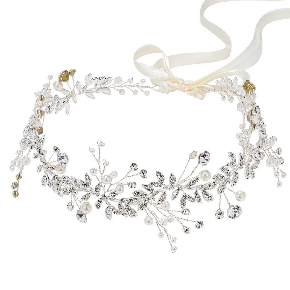 SWEETV front view of headband showing full arrangement and elegant shimmer