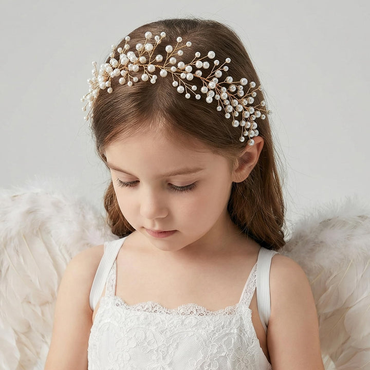SWEETV front view pearl headpiece showing halo effect and graceful finish