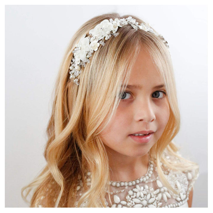 SWEETV ivory front view headpiece showing elegant floral arrangement and comfort