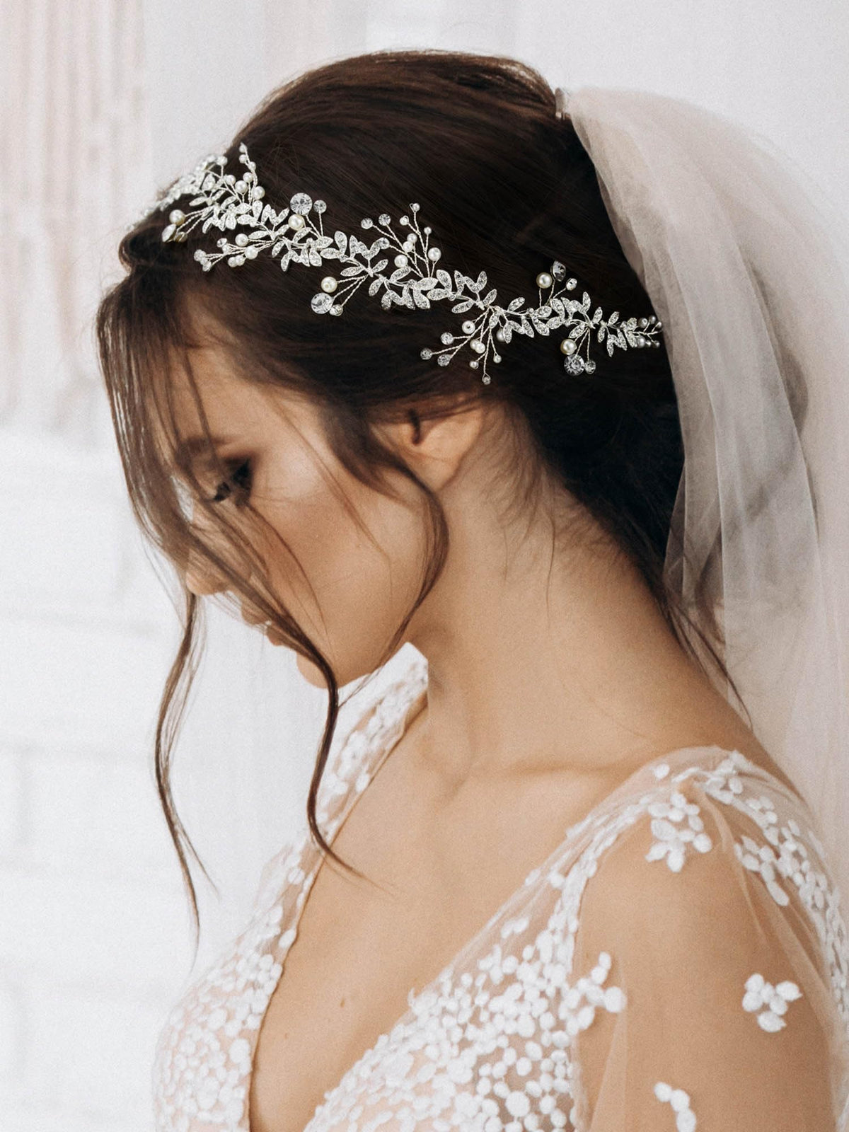 SWEETV side profile worn in bridal hair showing secure styling benefit