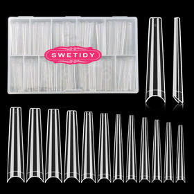 SWETIDY front packaging showing 504pc clear coffin tips and benefits