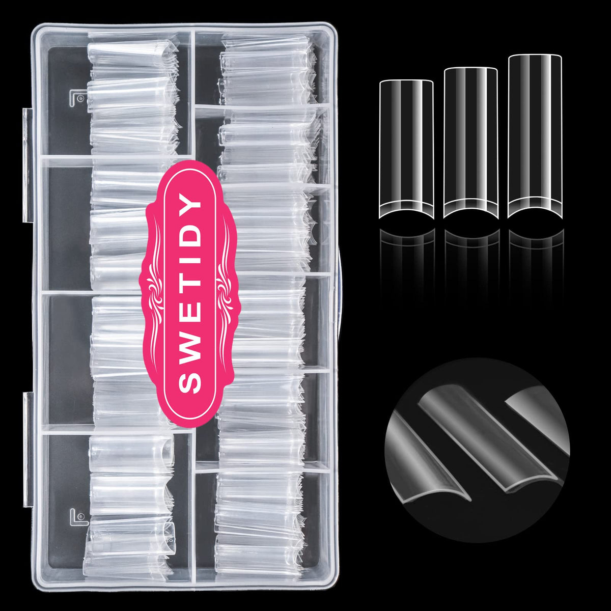 SWETIDY front box packaging showing organized 10 compartments and 500 tips benefit storage
