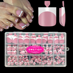SWETIDY front packaging showing 150 berry pink pre-designed toes for fast pedicures