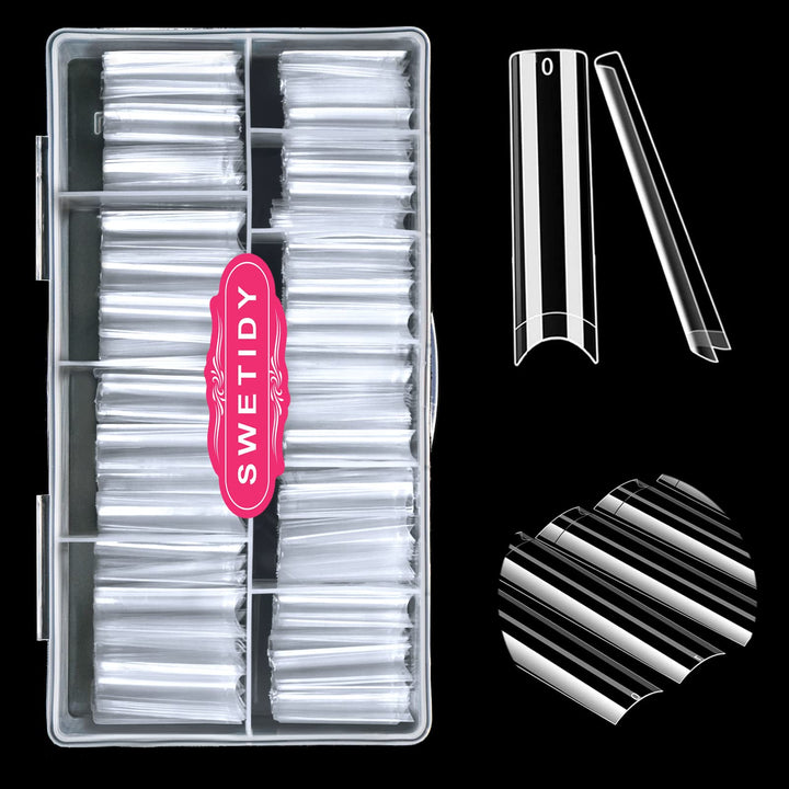 SWETIDY front packaging showing 500 clear XXL nail tips and contents benefit of quantity