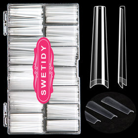 SWETIDY front packaging showing 420 clear coffin nail tips and sizes, professional supply