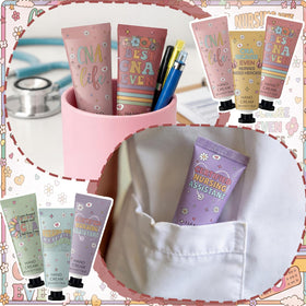 Swiffen gift table display with hand creams, perfect for CNA Week and events