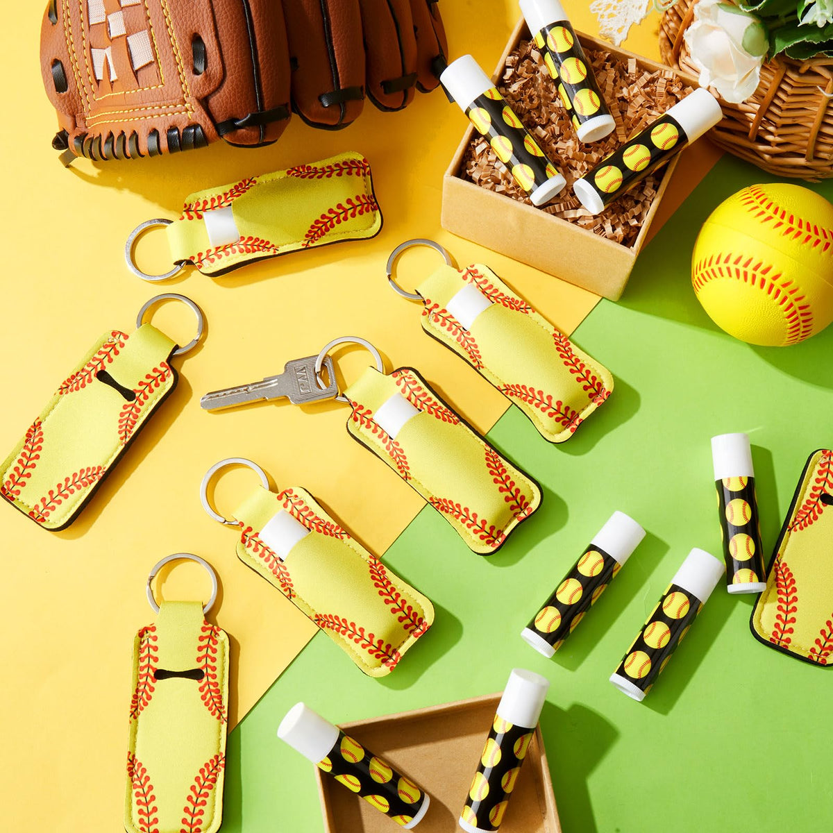 swiffen detail of softball keychain holder showing clip and protective cover benefit
