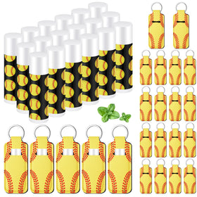 swiffen front view showing 18 softball lip balm sets and holders, great for team giveaways