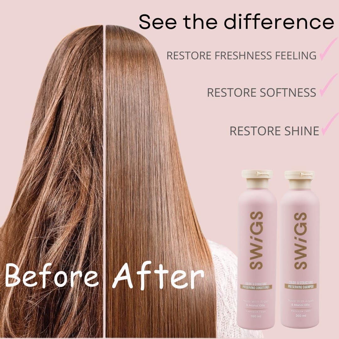 swigs conditioned fiber texture close-up showing smooth, shiny strands and detangling benefit