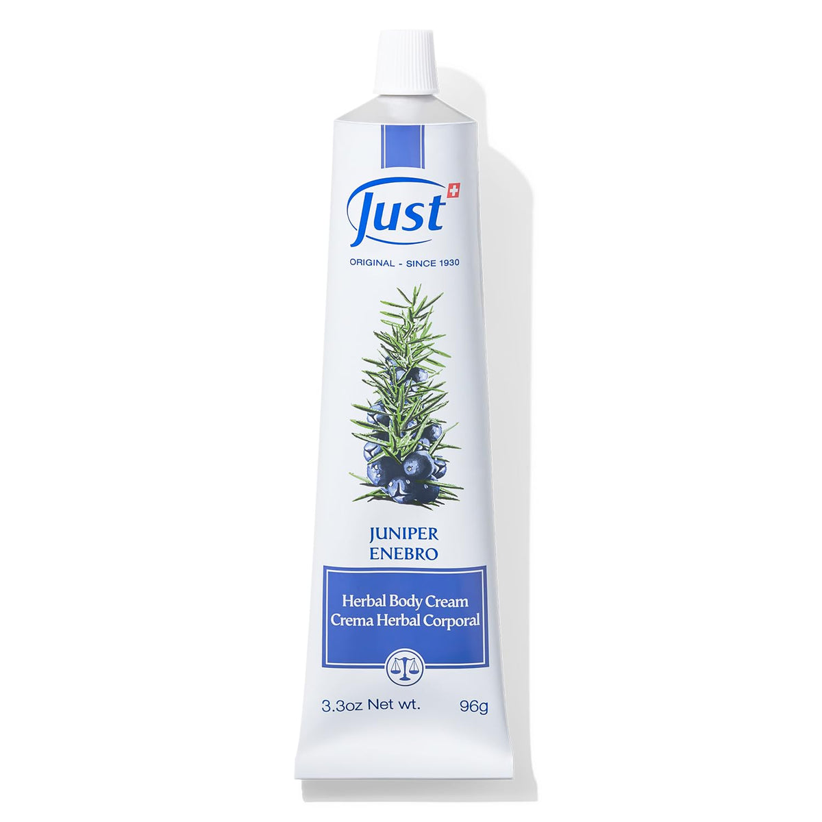 SwissJust Juniper Cream front packaging shows product and clear benefit