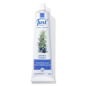 SwissJust Juniper Cream front packaging shows product and clear benefit