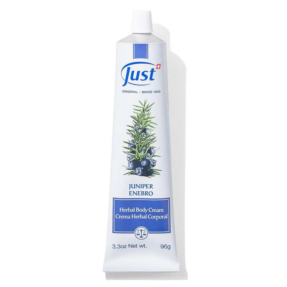SwissJust Juniper Cream front packaging shows product and clear benefit