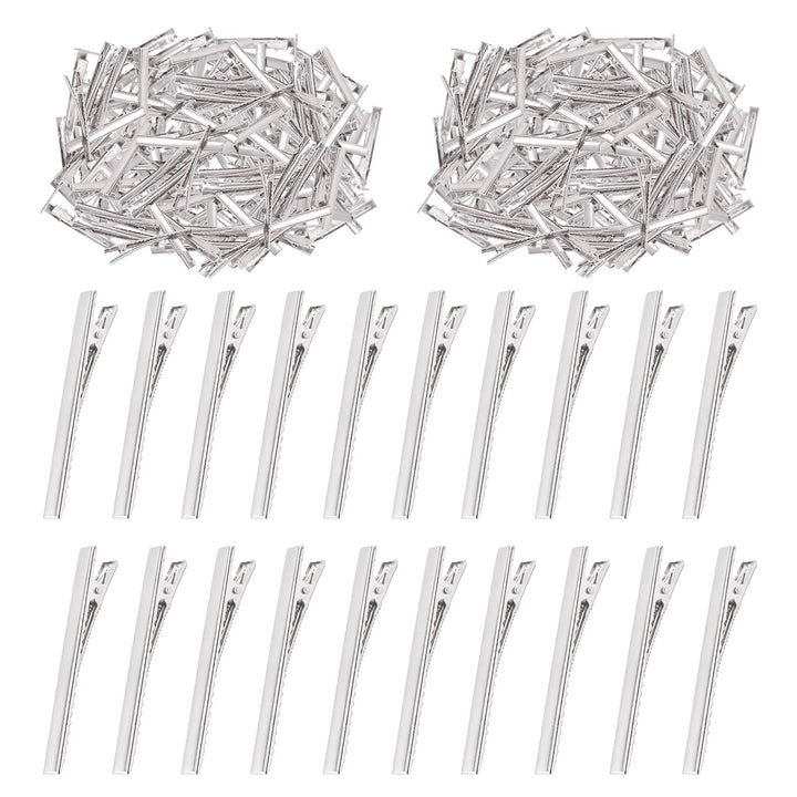 Swpeet front view of 200 metal alligator clips showing package and quantity benefit