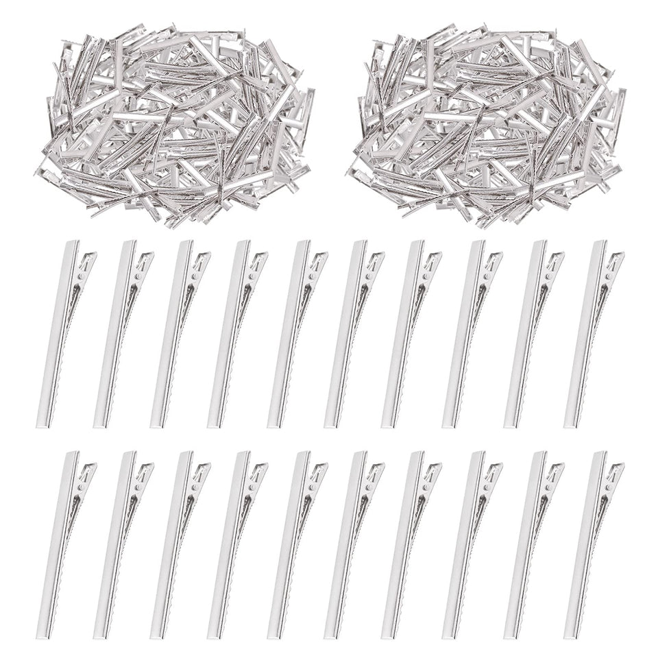 Swpeet front view of 200 metal alligator clips showing package and quantity benefit