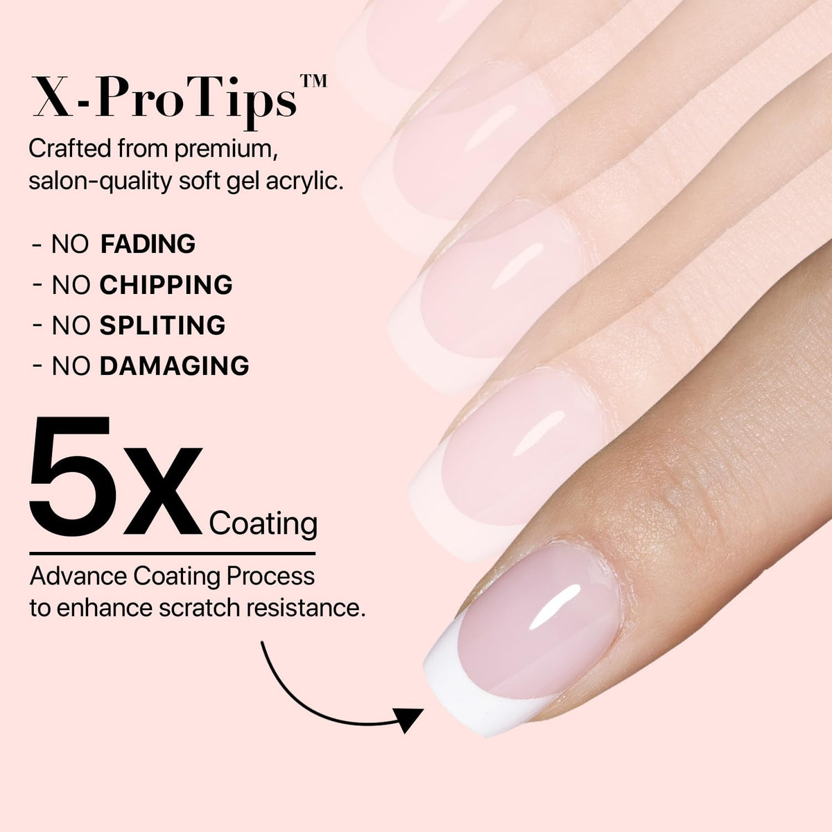 SXC model wearing pink French nails highlighting everyday stylish functionality