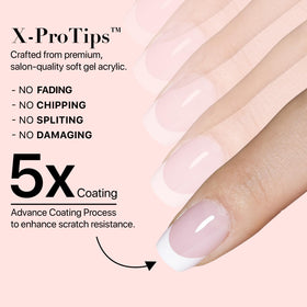 SXC model wearing pink French nails highlighting everyday stylish functionality