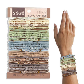 SYGY front pack view showing colorful bohemian hair ties and count