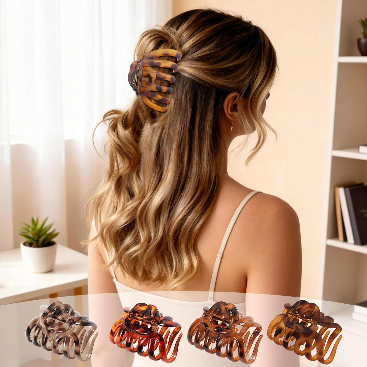 SYGY clip holding half-up hairstyle demonstrating secure all-day wear