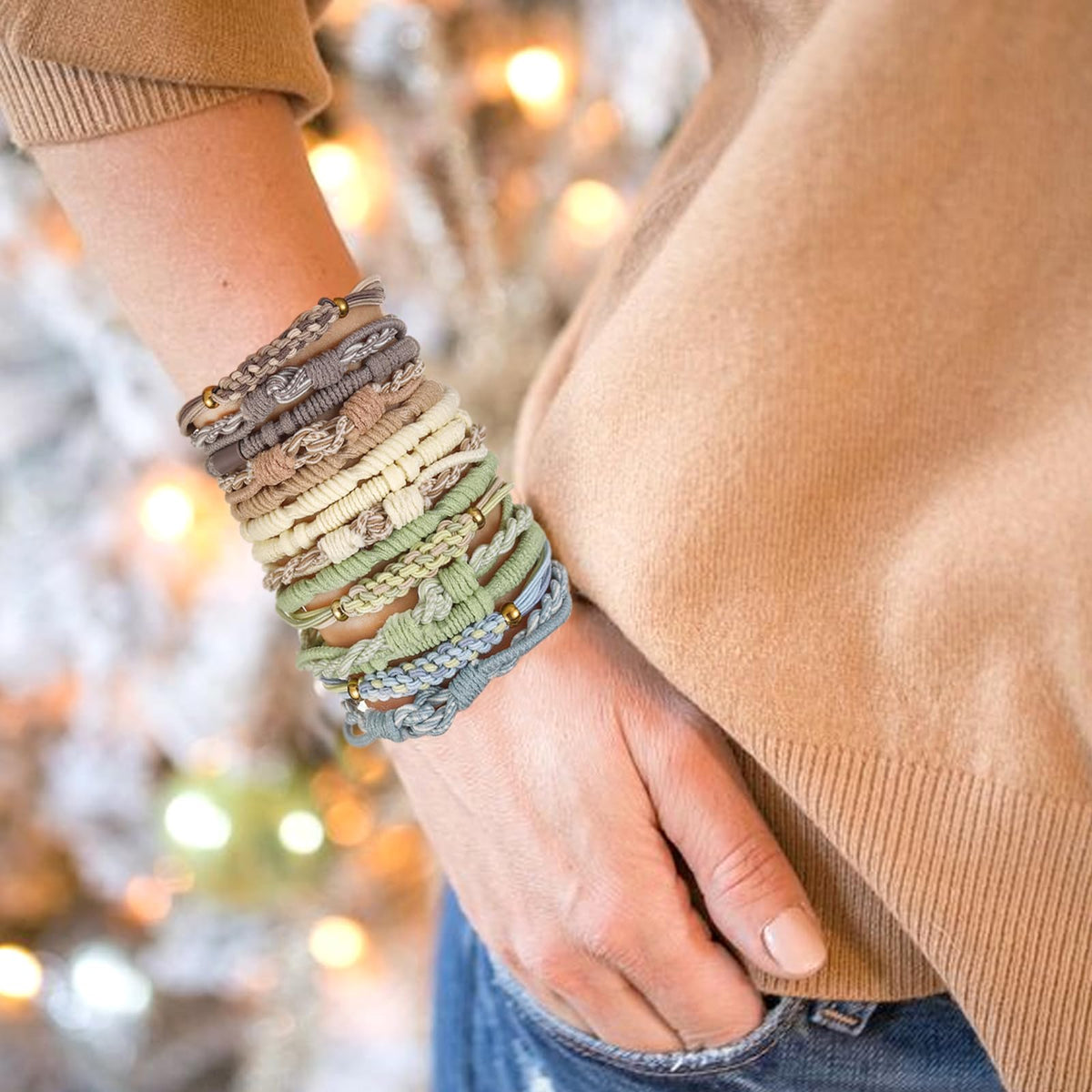 SYGY hair ties worn as wrist bracelets for hands-free convenience
