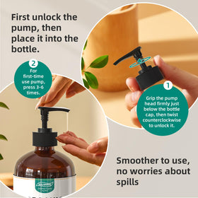 SYLVANA pump close-up highlighting clean dispenser for mess-free, measured castor oil use