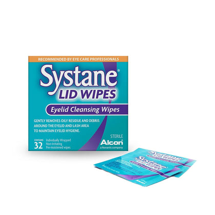 Systane front pouch showing sterile sealed packet and brand for easy storage