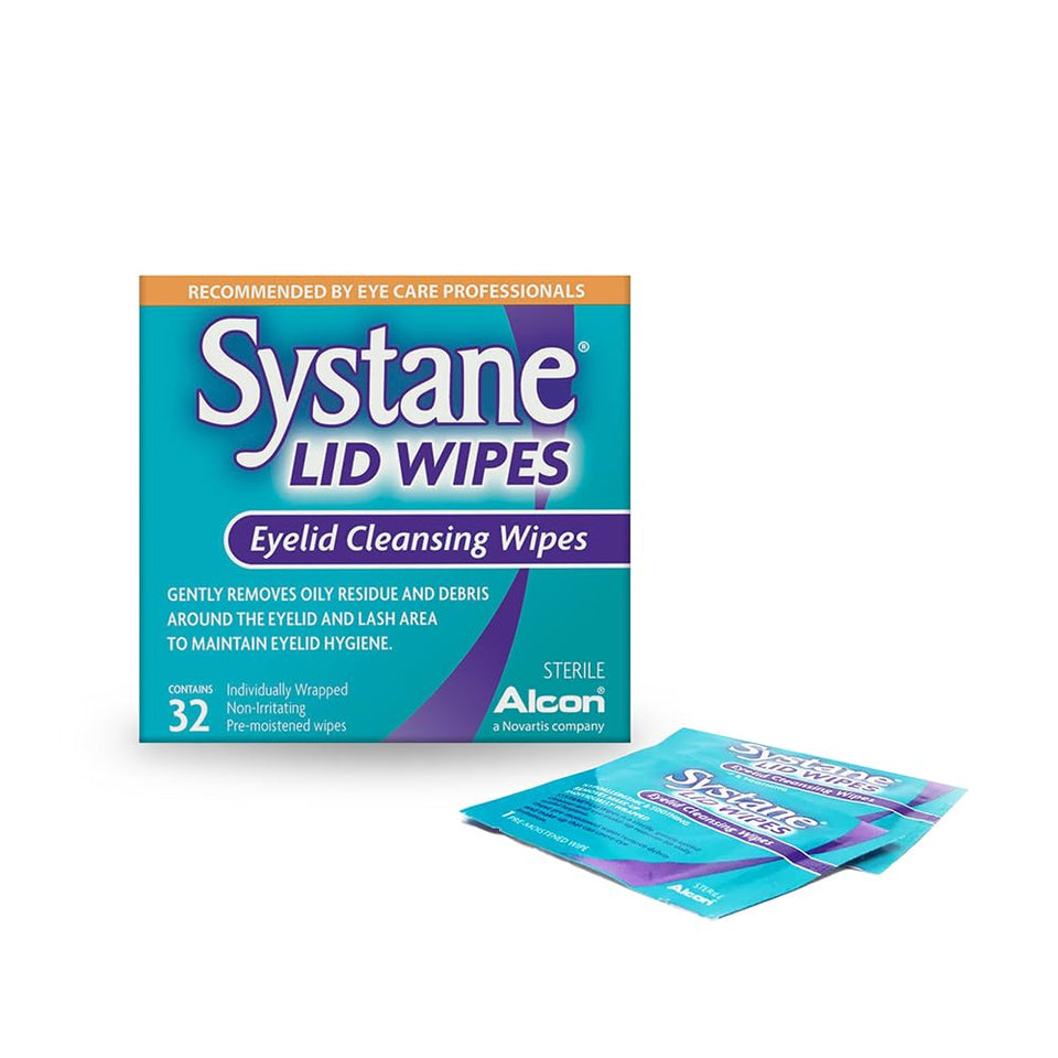 Systane front pouch showing sterile sealed packet and brand for easy storage